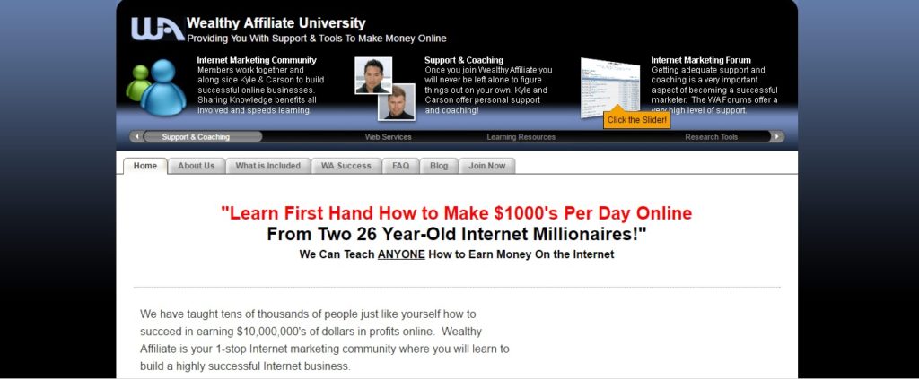 screenshot of the wealthy affiliate site from 8 years ago